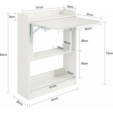 SoBuy Scrivania Piccola Scrivania Salvaspazio Scrivania Pieghevole Tavolino Pieghevole Scrivania con Libreria 64x58x75 FWT92-W