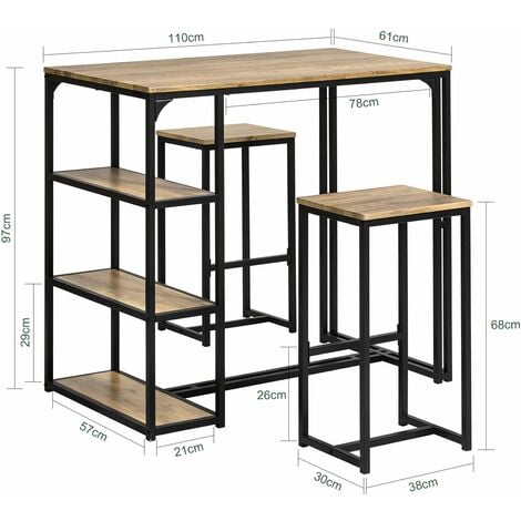 Set 3 Pezzi Tavolo Con 2 Sgabelli, Set Di Mobili Da Balcone, Tavolo Alto  Con 3 Ripiani GRIGIO OGT43-HG SoBuy