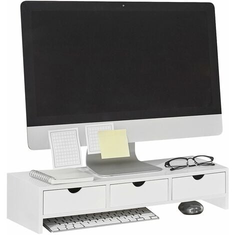 SoBuy Supporto monitor pc da scrivania con 3 Organizzatore cassetti Supporto  per Monitor di bambùL51P25A11,5