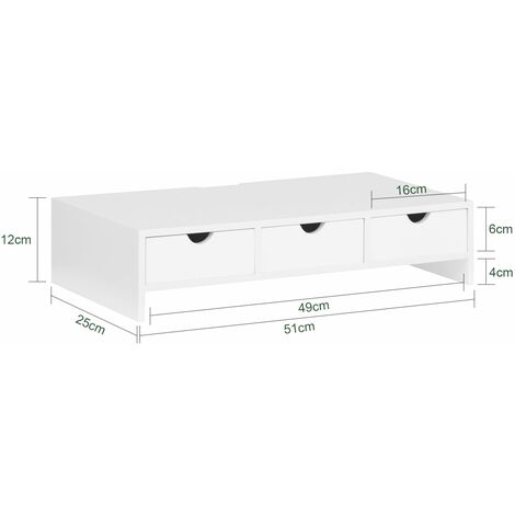 SoBuy Supporto monitor pc da scrivania con 3 Organizzatore cassetti  Supporto per Monitor di bambùL51P25A11,5 cm Bianco BBF03-W