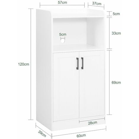 SoBuy Credenza con 2 ripiani e 2 ante, Mobile a microonde, Mobile da cucina, Bianco, 60x39x120cm, FSB47-W