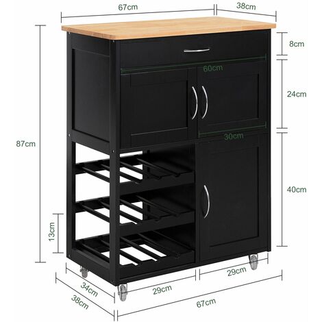 SoBuy Carrello di servizio Credenza in legno mobile cucina Nero FKW45-SCH