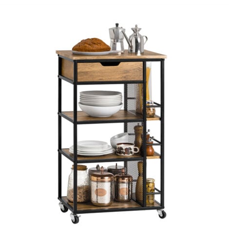 SoBuy Carrello da portata con 6 ripiani e 1 cassetto Carrello laterale Carrellino da cucina con ruote FKW99-N