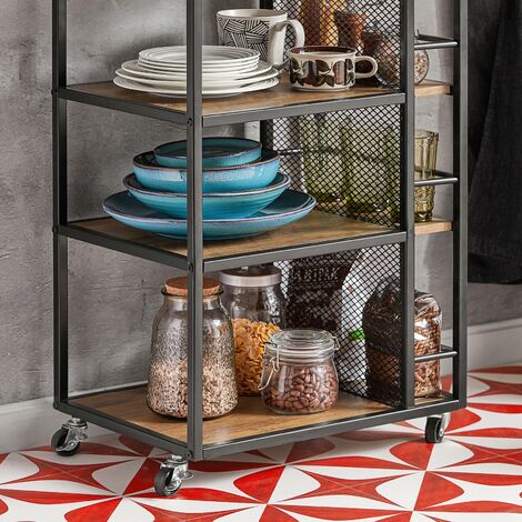 SoBuy Carrello da portata con 6 ripiani e 1 cassetto Carrello laterale Carrellino da cucina con ruote FKW99-N