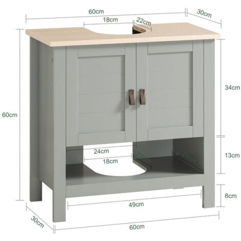 Mobile sottolavabo con anta scorrevole Mobile bagno Mobile lavabo Grigio chiaro 60x30x60cm BZR69-II-HG SoBuy