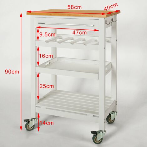 SoBuy Carrello da cucina, Carrello di servizio, , Legno e Bambù, FKW16-WN,  (L58L40A90cm).IT