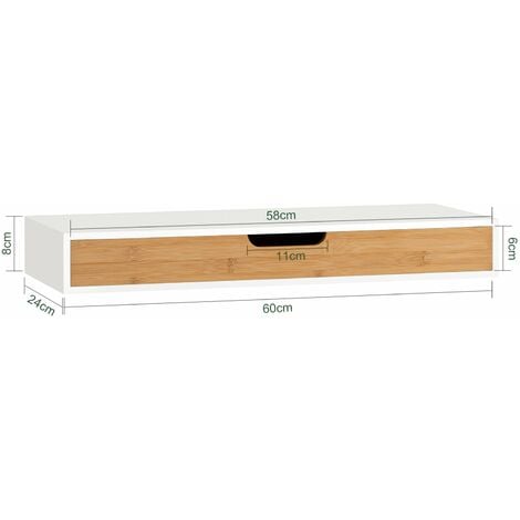 SoBuy Mensola Da Muro Libreria Mensola Con Cassetto Bianco 60 x 24 x 8 cm FRG93-WN