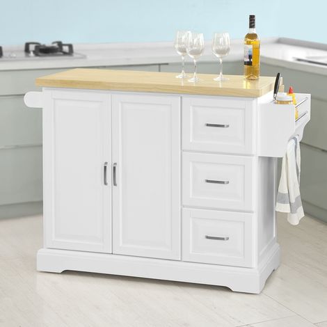 SoBuy Carrello Cucina Mobile Cucina Bianco Con Route Credenza Cucina Piano  in Legno FKW41-WN