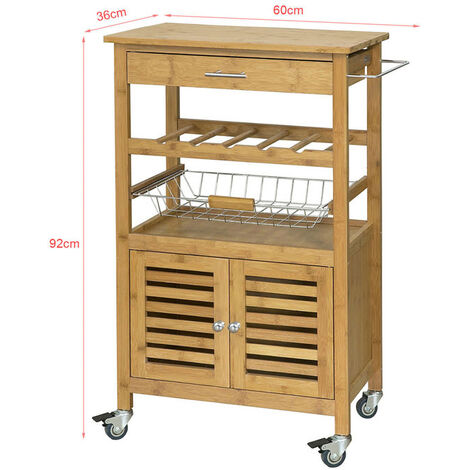 SoBuy Carrello di servizio,Scaffalle da cucina,portaoggetti su rotelle,con  armadietto,FKW53-N