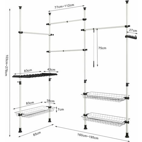 SoBuy Appendiabiti telescopico, Scaffale telescopico, set telescopico,Altezza regolabile,FRG38