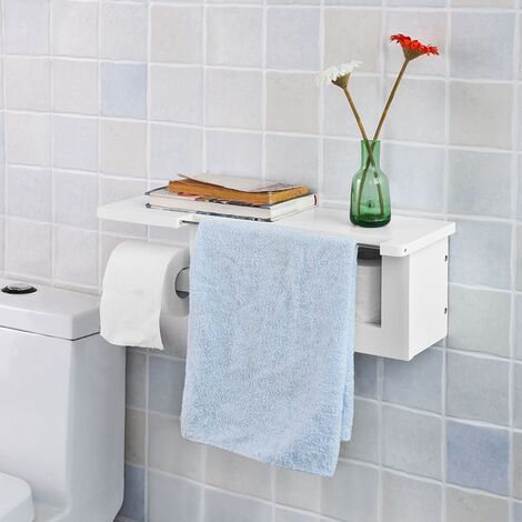 SoBuy Porta carta igienica da bagno con supporto,bianco, FRG175-W