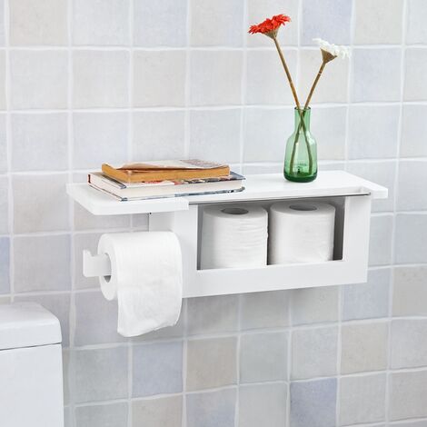 SoBuy Porta carta igienica da bagno con supporto,bianco, FRG175-W