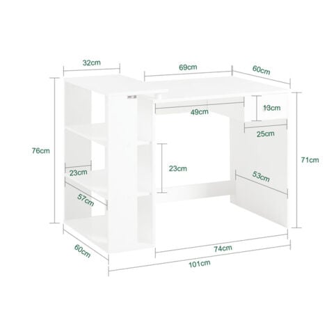 SoBuy Scrivania,Porta PC,Tavolo per Computer ,con cassetto e tre ripiani,, bianco,FWT35-W