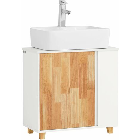 Mobiletto per lavandino bagno Mobile sotto lavabo con 1 anta Bianco-Naturale 60x29x60cm BZR75-W SoBuy