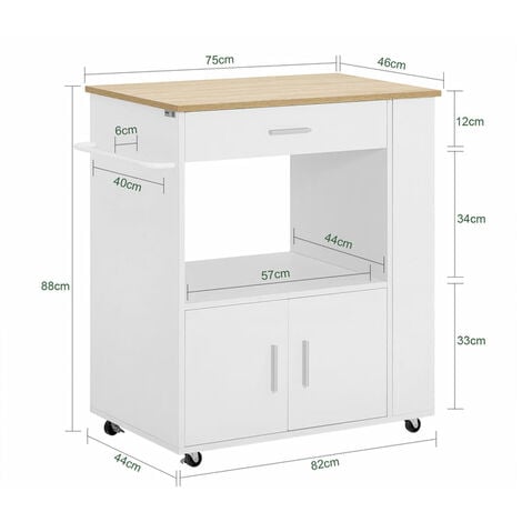 Carrello da cucina legno Mobiletto cucina salvaspazio con cassetto e armadietto 82x46x88 cm Bianco FKW113-WN SoBuy