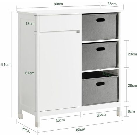 Mobile lavanderia con sacchi Portabiancheria pieghevoli Mobile da bagno Bianco 80x38x91cm BZR77-W SoBuy