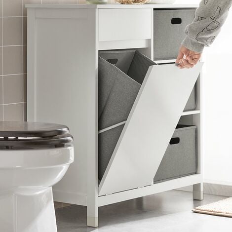 Mobile lavanderia con sacchi Portabiancheria pieghevoli Mobile da bagno Bianco 80x38x91cm BZR77-W SoBuy