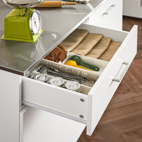 SoBuy Carrello da cucina con piano in acciaio inox Isola da cucina con  ripiano laterale Credenza con ruote (Bianco) FKW108-W