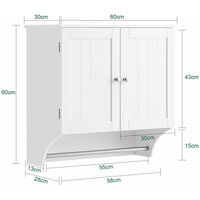 Mobiletto Da Bagno A Parete In Legno 58x74 Cm - 2 Ante Con Cerniere A Chiusura Morbida E Ripiano Regolabile - Bianco, Sopra WC