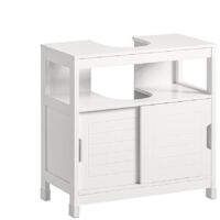 SoBuy Mobile Sottolavabo Per Bagno con Poggiapiedi Sottolavabo Bagno Mobile Bagno Sottolavabo Bianco FRG128-II-W