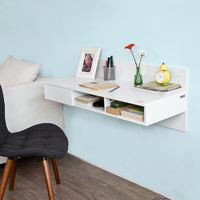 SoBuy Tavolo da muro,Mensola a parete,scrivania,con casetto,bianco,FWT30-W