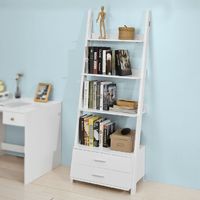 SoBuy scaffale a scala libreria moderna con 2 cassetti, bianco, FRG230-W