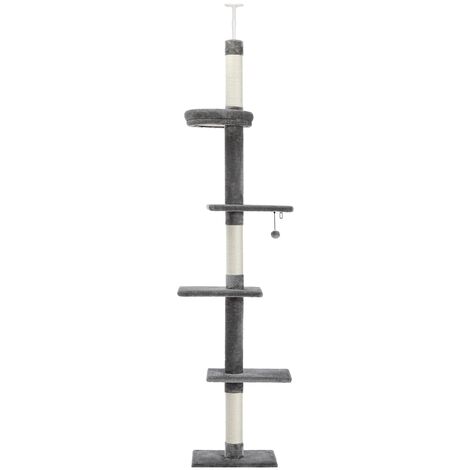 PAWZ Road Arbre à Chat du Sol au Plafond, 5 Niveaux avec Poteaux Griffoirs en Sisal, Hauteur Réglable 238-275cm, Gris (1/5)