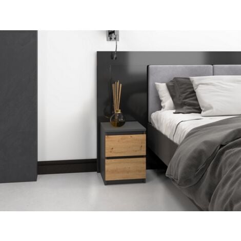 ASTER - Mesita de noche de estilo escandinavo - 30x30x40 cm - Mesita de noche con 2 cajones - Muebles de dormitorio