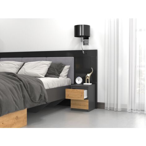 ASTER - Mesita de noche de estilo escandinavo - 30x30x40 cm - Mesita de noche con 2 cajones - Muebles de dormitorio