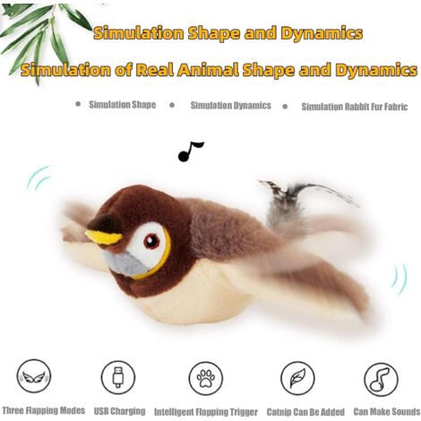 Jouet Pour Chat Oiseau Battant Des Ailes - Avec Son Et Mouvement - Rechargeable USB - Stimule L'instinct De Chasse - Pour Chatons Et Adultes