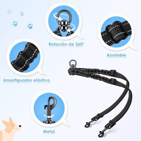 Laisse Double Pour 2 Chiens – Système Rotatif 360° Anti-emmêlement – Réglable 42-85 Cm – Réfléchissante
