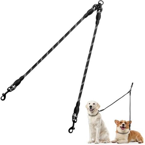 Laisse Double VINGVO Laisse Pour Chien Laisse élastique Pour Chien Robuste Absorbant Les Chocs Avec 2 Poignées Laisse Double Pour 2 Chiens