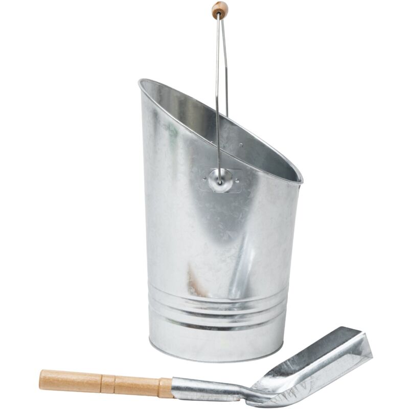Secchio E Pala Per Cenere In Acciaio Zincato | Capacità 7 Litri | Ideale Per Camino E Stufa | Manici In Legno - Foto 2