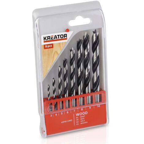 Set di 8 punte per legno 3-4-5-6-7-8-9-10mm krt012302 kreator