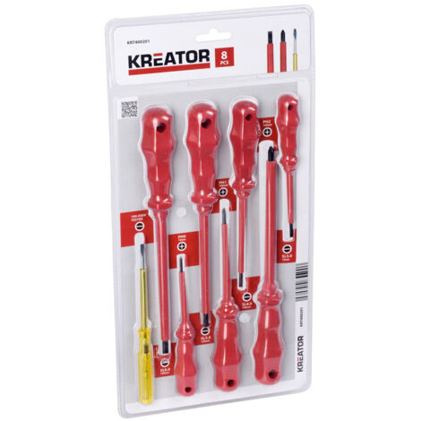 Assortimento di 7 cacciaviti isolati e 1 tester Kreator