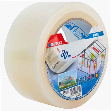 GEKO Nastro adesivo trasparente 50mm x 30m con etichetta frontale per riparazione serre (1/4)