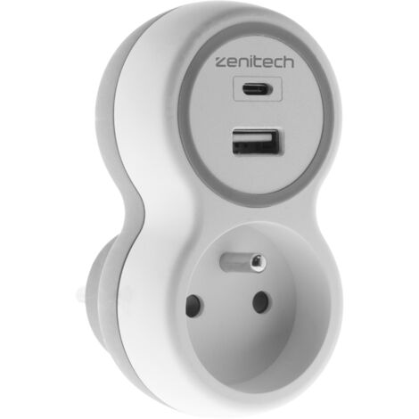 Prese 16A con caricabatterie USB A+C  Bianco e Grigio  Zenitech