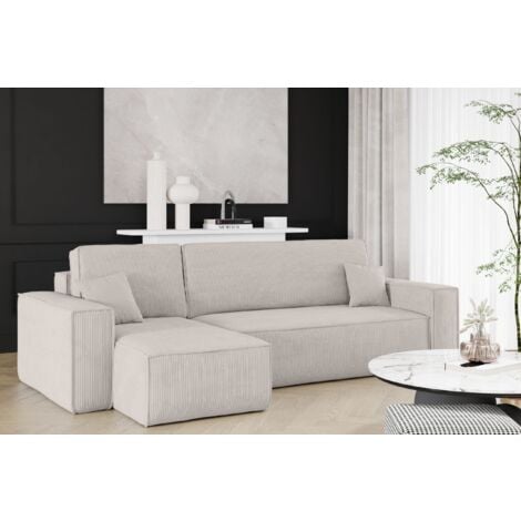 Ecksofa mit schlaffunktion und bettkasten, Eckcouch BEST stoff Poso Dicker Cord viele farben Beige L