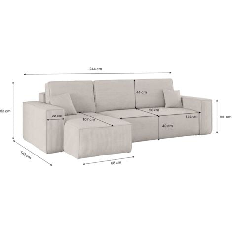 Ecksofa mit schlaffunktion und bettkasten, Eckcouch BEST stoff Poso Dicker Cord viele farben Beige L