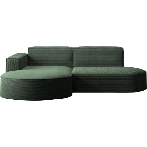 Ecksofa Designer MODENA STUDIO stoff Dicker cord Poso Dunkelgrün Links