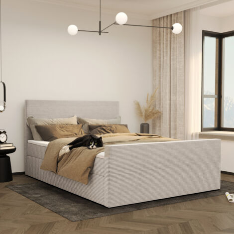 Modern Boxspringbett mit bettkasten und topper VIESTA stoff Poso 200x200 cm Beige (1/3)