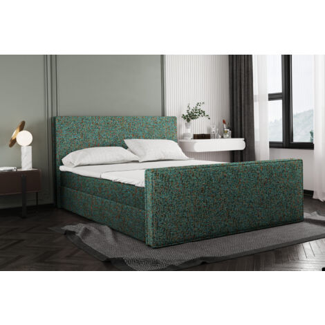 Boxspringbett mit bettkasten und matratze + topper LILA stof Puente Grün 180x200 cm