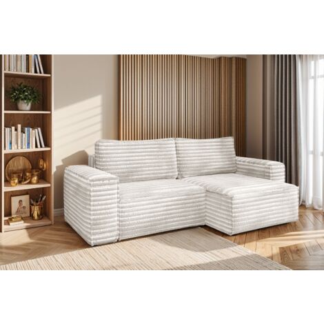 L-förmiges Bohoo-Ecksofa mit Schlaffunktion stoff Velo Ecru Rechts (1/5)