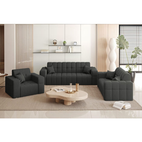 Couchgarnitur NIMES - Sofagarnitur 3-2-1 , breite Farbpalette, Stoff Portland Schwarz (1/5)