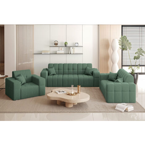 Couchgarnitur NIMES - Sofagarnitur 3-2-1 , breite Farbpalette, Stoff Portland Grün (1/5)
