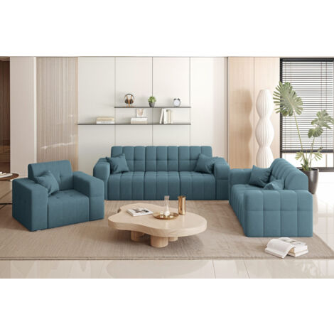 Couchgarnitur NIMES - Sofagarnitur 3-2-1 , breite Farbpalette, Stoff Portland Blau (1/5)