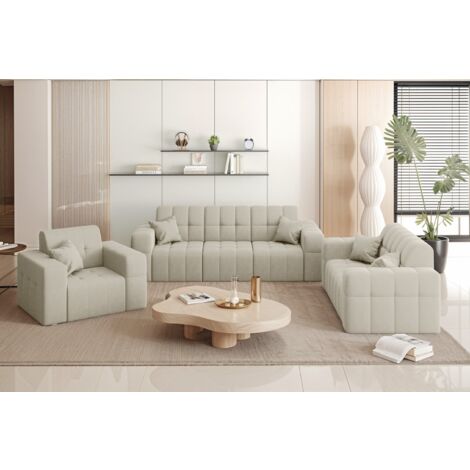 Couchgarnitur NIMES - Sofagarnitur 3-2-1 , breite Farbpalette, Stoff Portland Ecru (1/5)