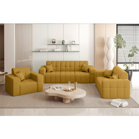 Couchgarnitur NIMES - Sofagarnitur 3-2-1 , breite Farbpalette, Stoff Portland Gelb (1/5)