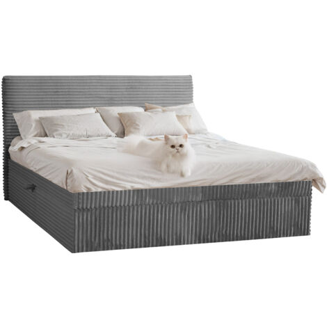 Boxspringbett mit bettkasten und topper TRENTO, ohne Bein stoff Plüsch Cord 200x200 cm Dunkelgrau (1/5)