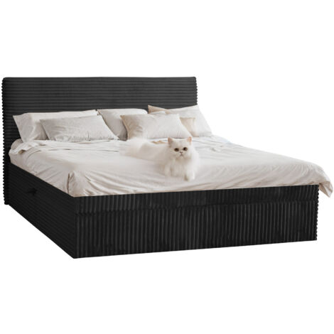 Boxspringbett mit bettkasten und topper TRENTO, ohne Bein stoff Plüsch Cord 200x200 cm Schwarz (1/5)